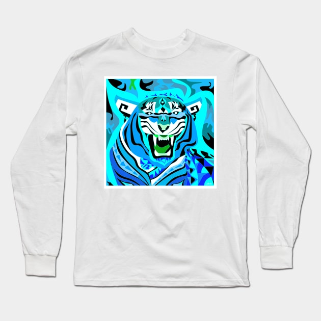 bengals cat in lunar nfl new year in ecopop art in blue flames Long Sleeve T-Shirt by jorge_lebeau